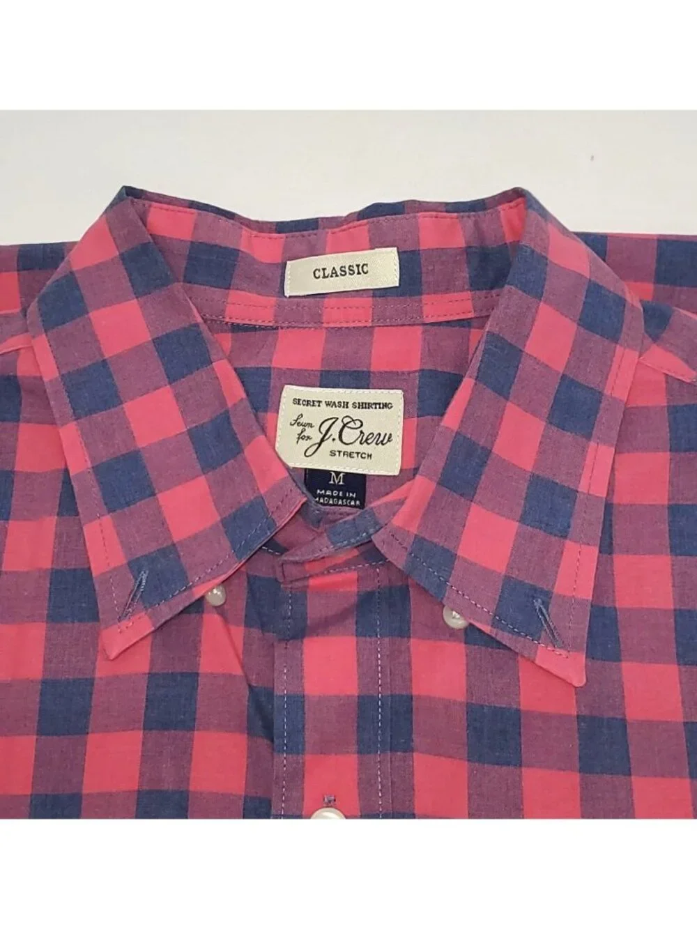 J. Crew Men's Red Blue Cotton Plaid Short Sleeve Classic Button Up Shirt Size M